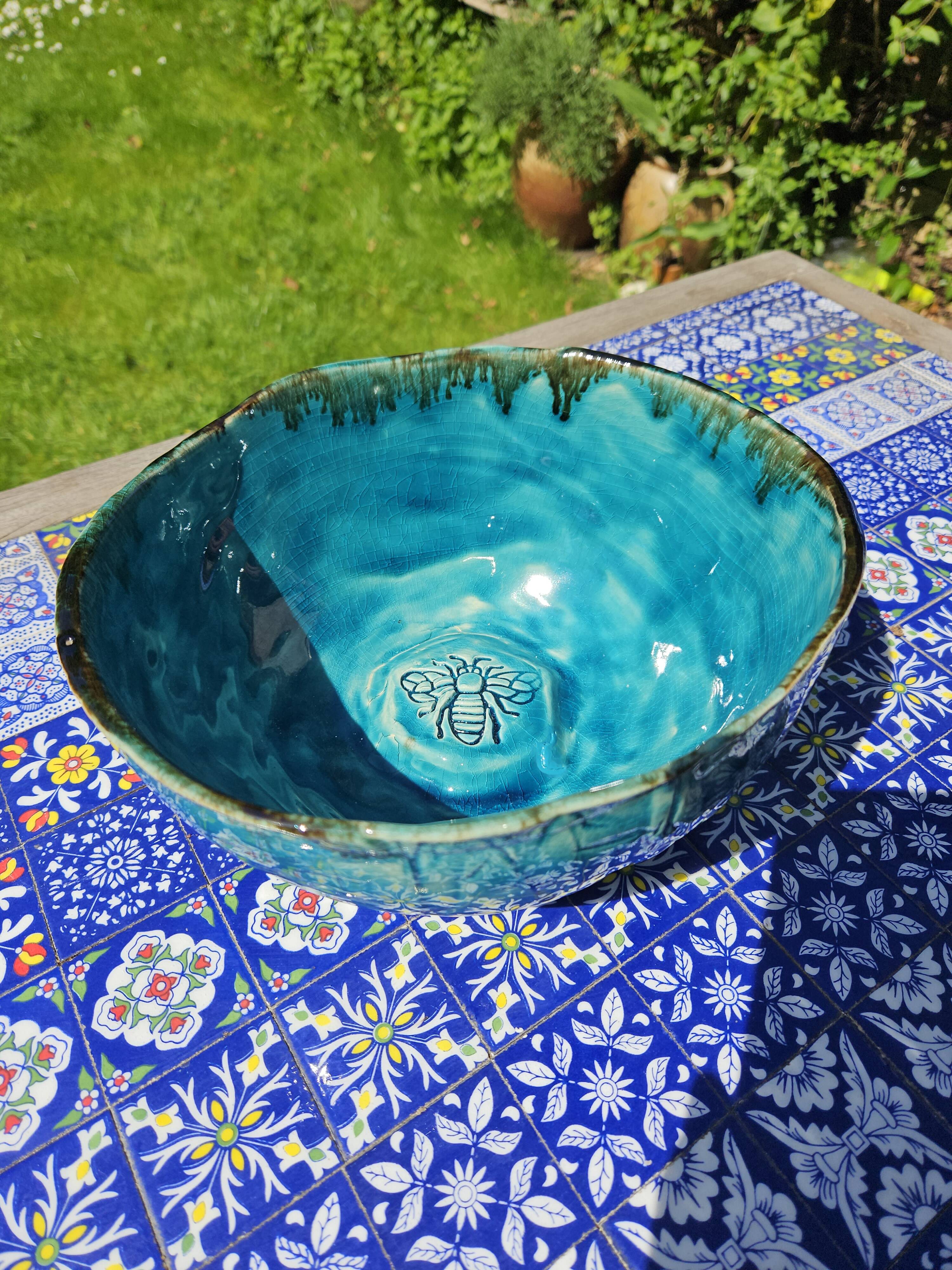 Oriental blue handmade ceramic salad bowl
