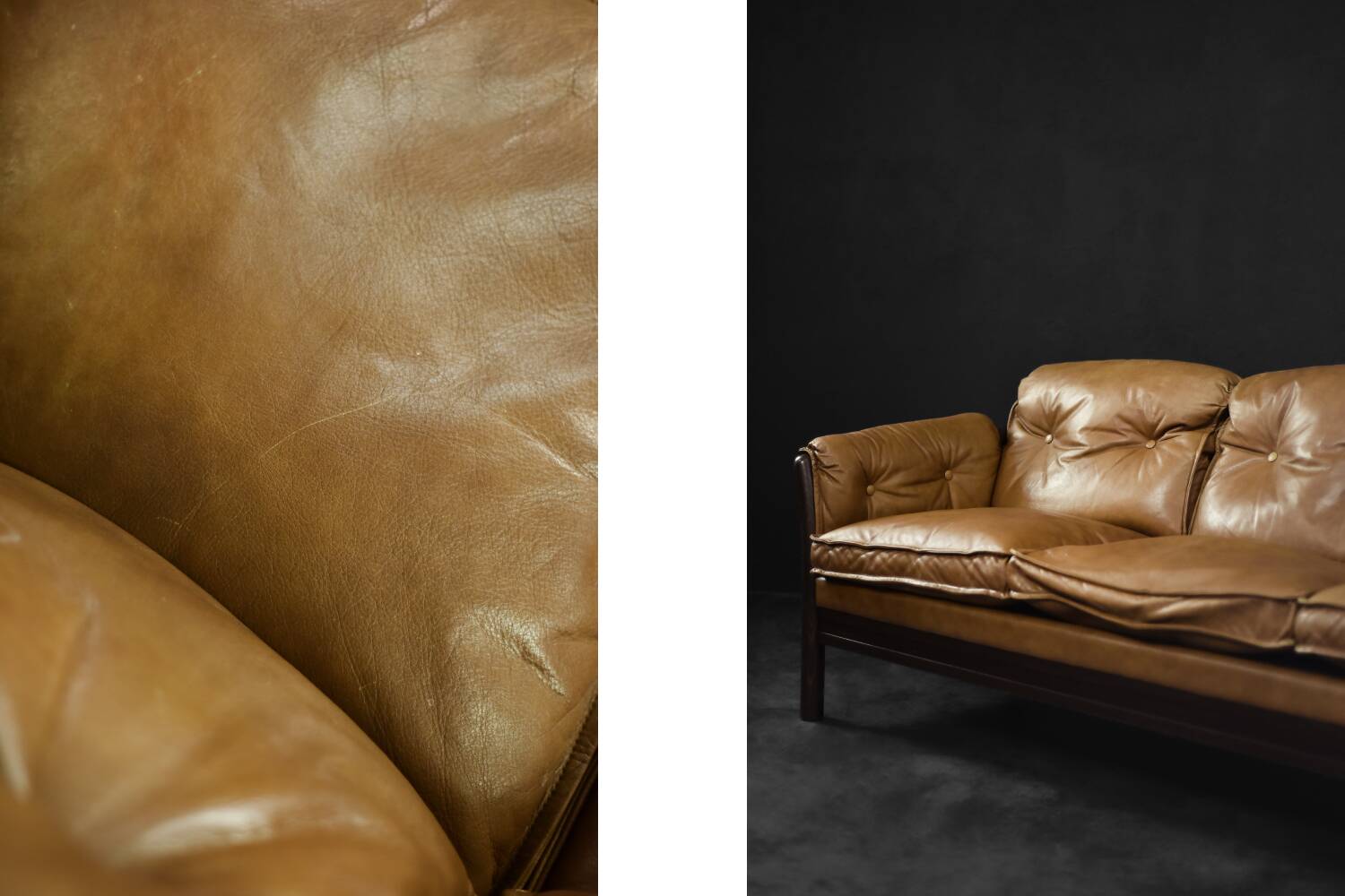 Vintage Mid-Century Danish Modern Cognac Leather 3-Seater Sofa, 1960s