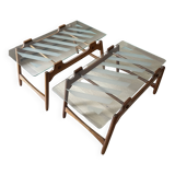 Set of two Italian wooden tables with glass top