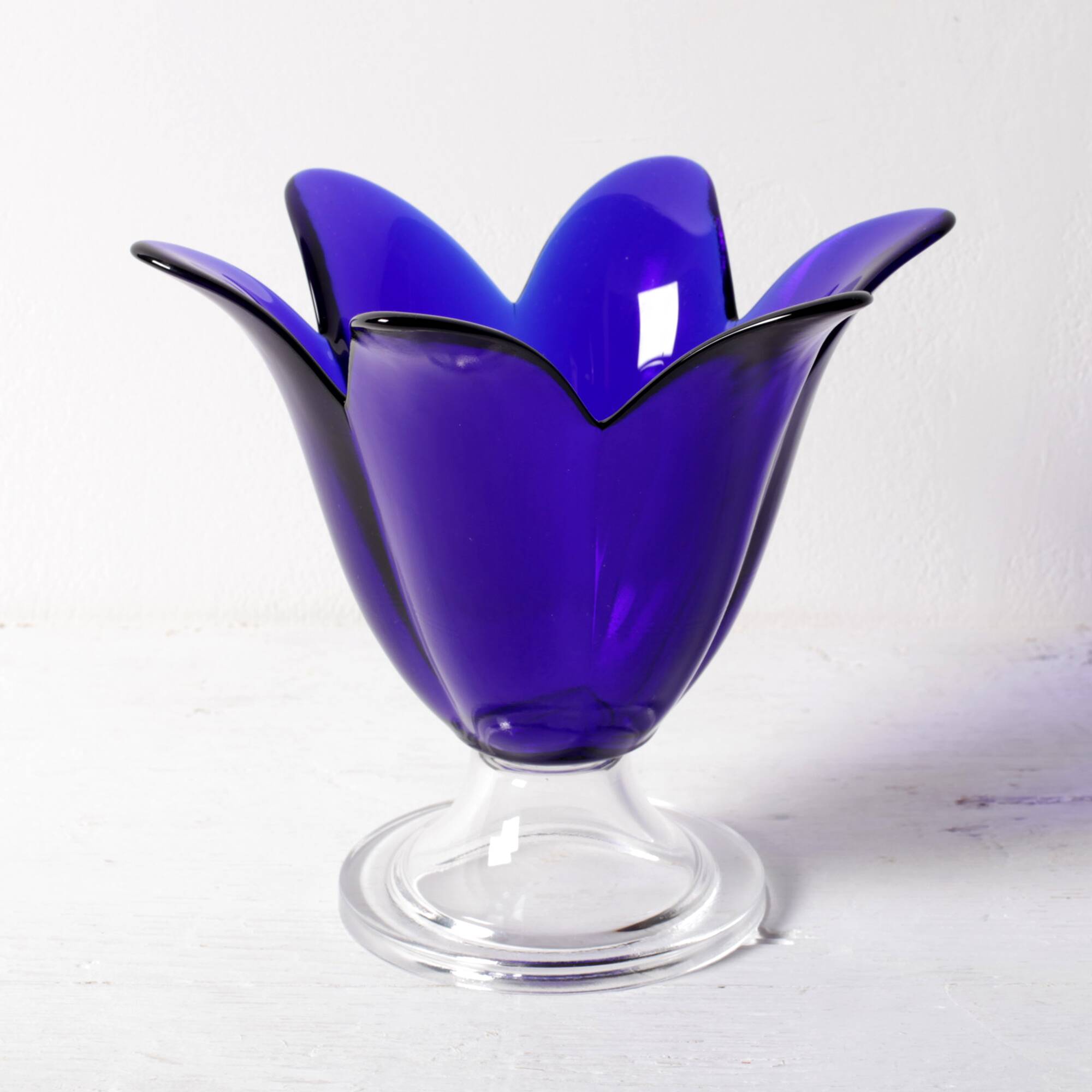 Cobalt Blue Vintage Glass Vase / Mid-century Tulip Flower Vase. Portugal