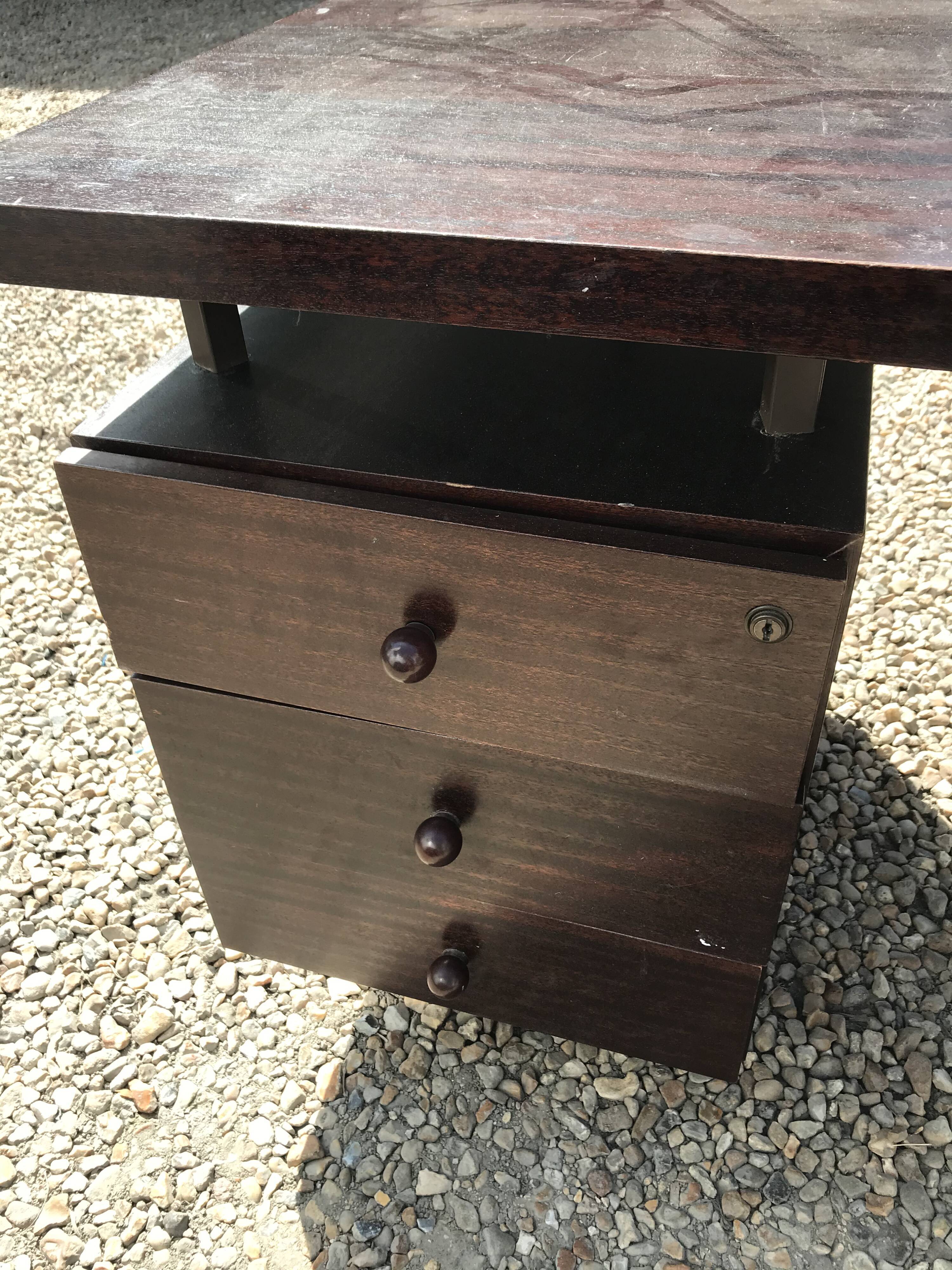 Flat desk with laminated wooden boxes, vintage from the 80s. State of use