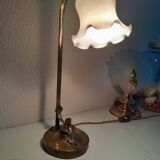 Brass lamp with art deco pearly opaline