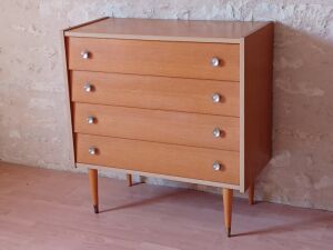 Vintage light wood chest of drawers from the 1970s.