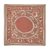 Suzani Bedspread - Neutral Red Colorful Uzbek Table Cloth - Tribal Embroidery Wall Decor