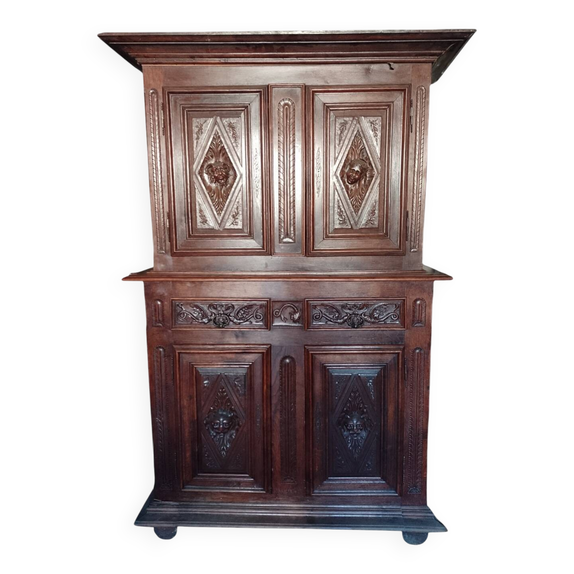 Louis XIII style double-body sideboard, 18th century, solid oak