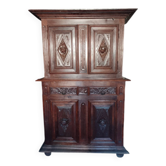 Louis XIII style double-body sideboard, 18th century, solid oak