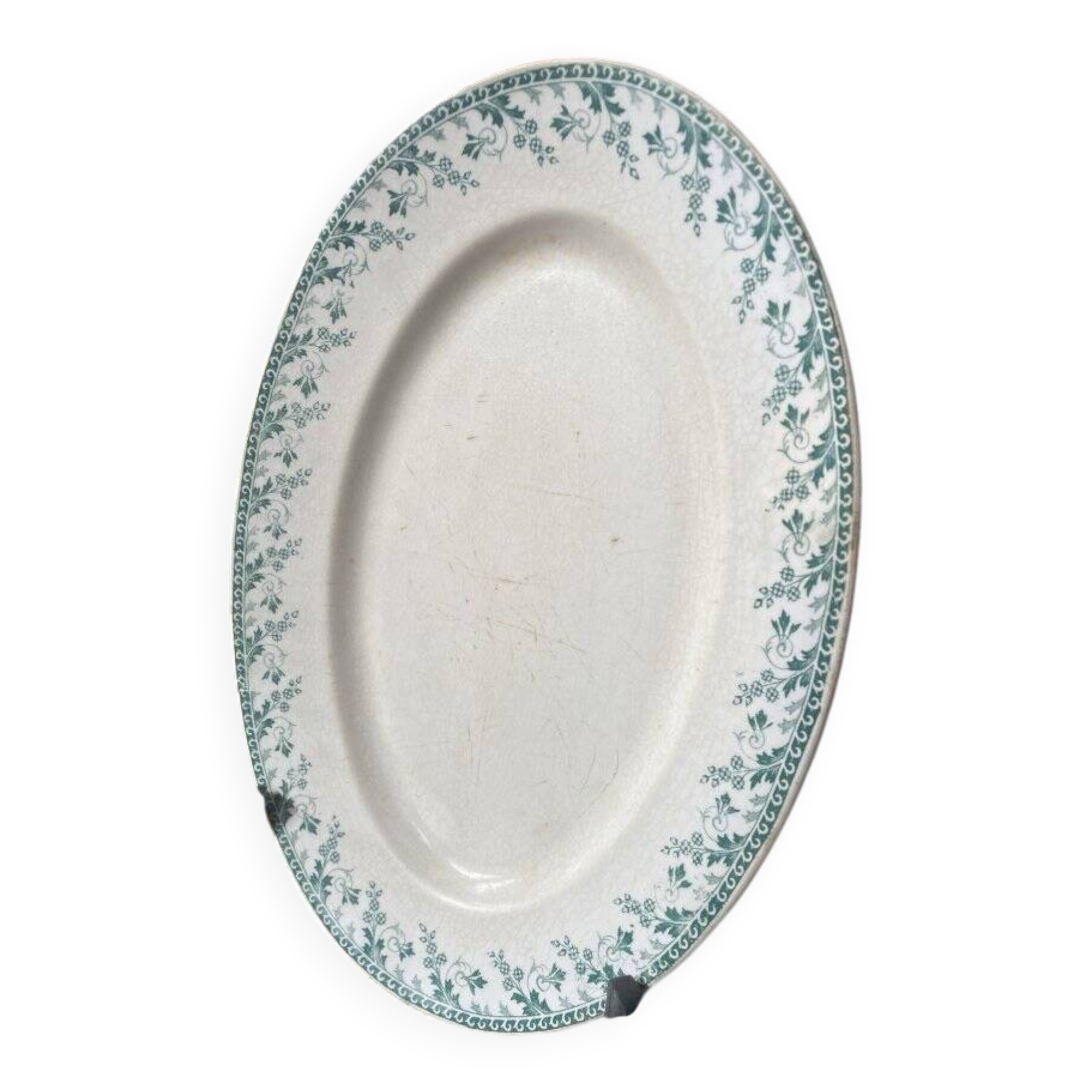 Plat ovale Gien en terre de fer verte modèle Montigny