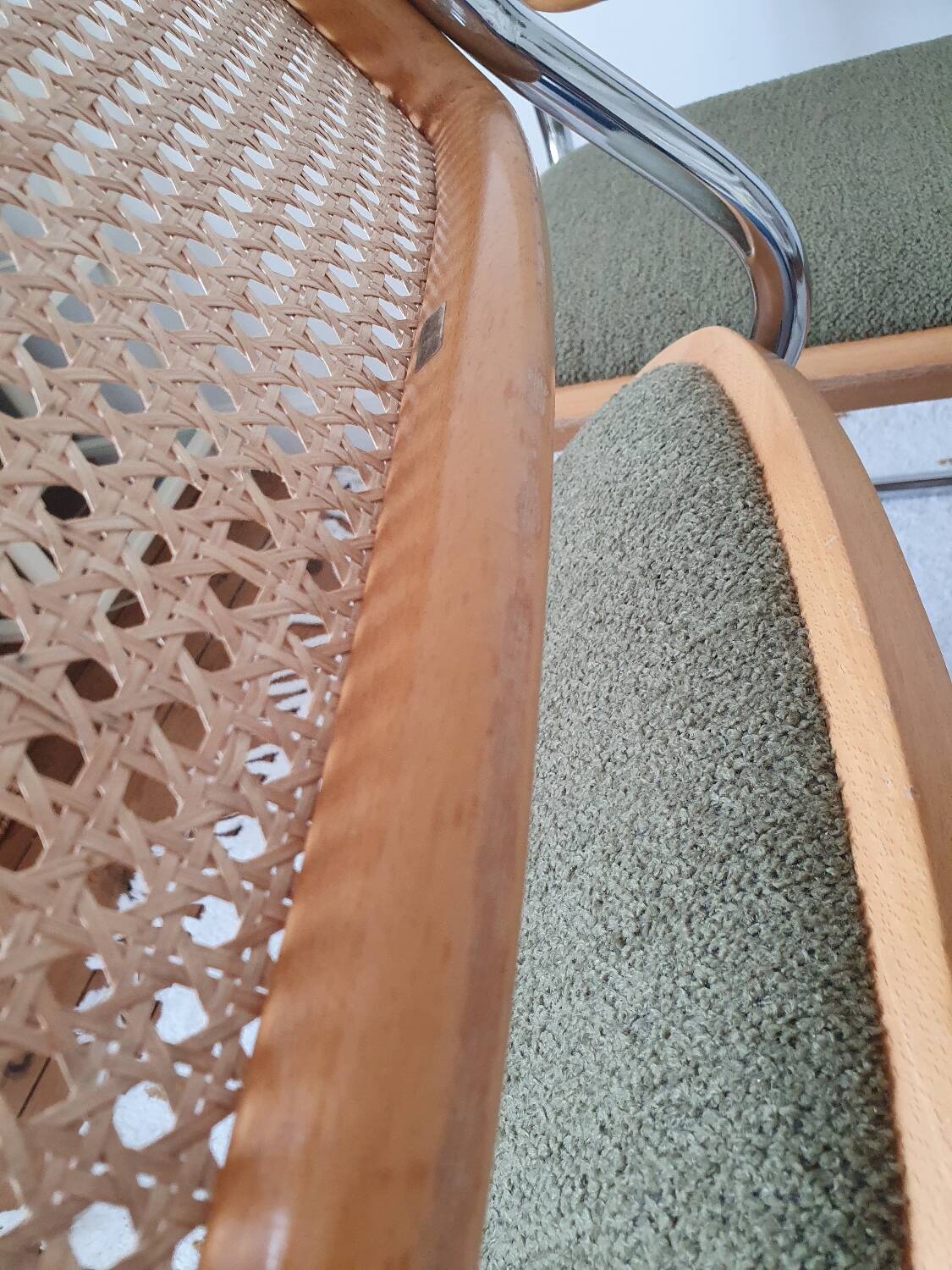 Pair of Marcel Breuer cane and fabric chairs