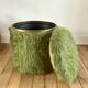 Pouf chest moumoute green and gold vintage years 60-70