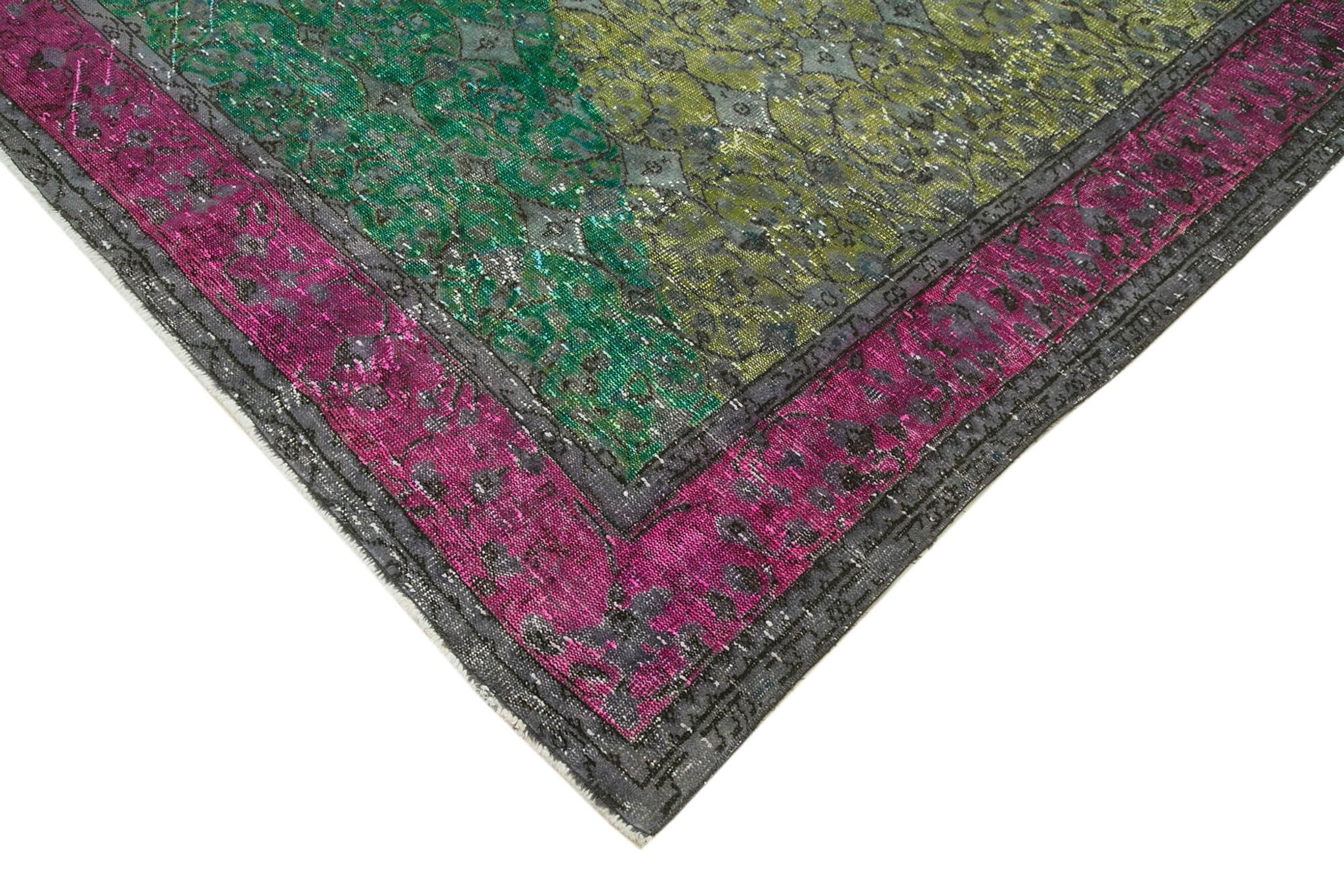 Hand-knotted carved anatolian 1970s 205 cm x 303 cm fuchsia carpet