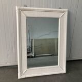 Miroir vintage en rotin et bambou blanc cassé, années 70/80