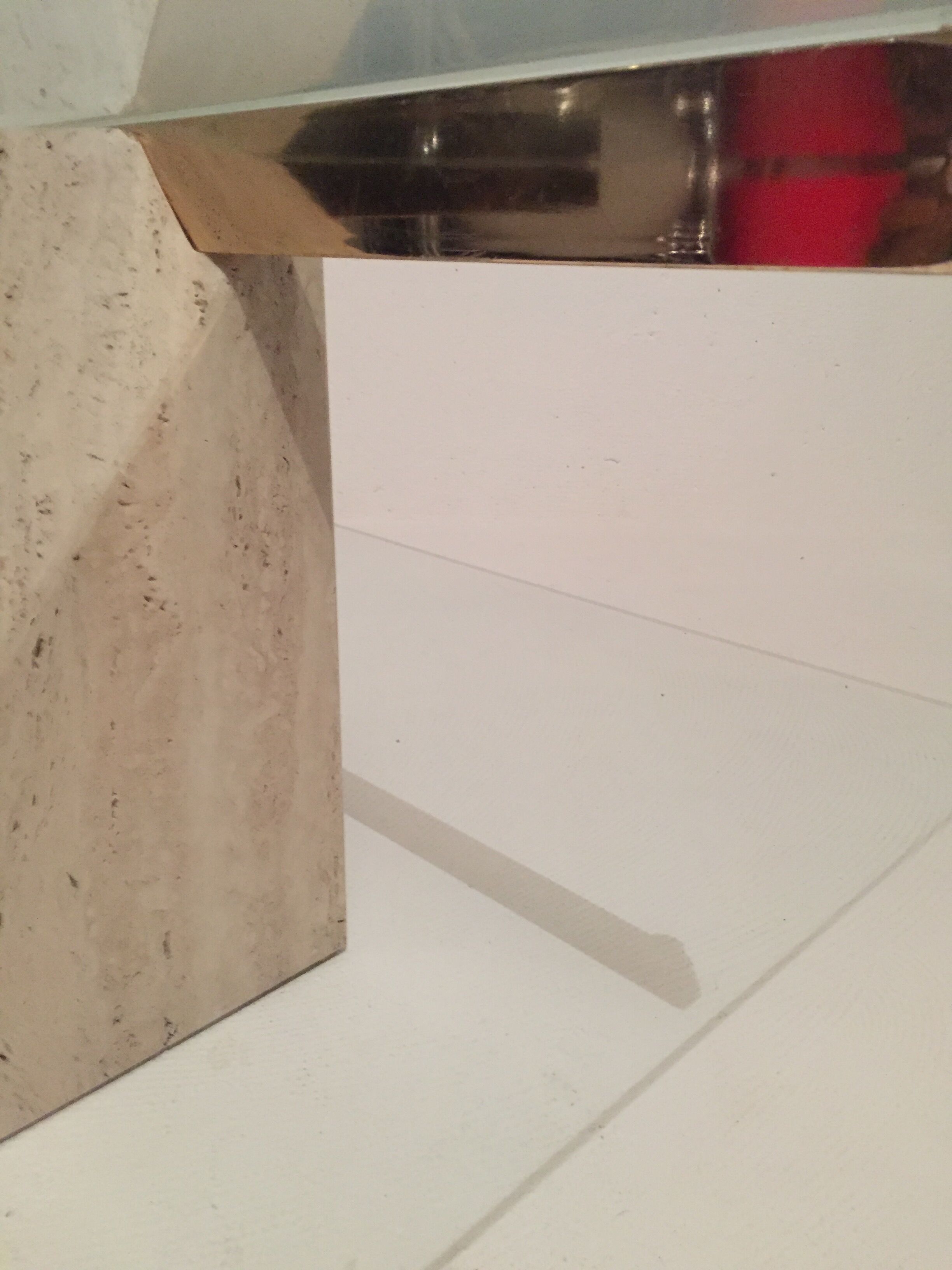 Artedi Italy coffee table in travertine, brass and glass 1970s