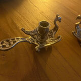 Pair of bronze candle holders peacock model
