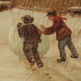 Children playing in the snow, oil on canvas, signed, circa 1900