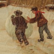 Enfants jouant dans la neige, huile sur toile, signée, vers 1900