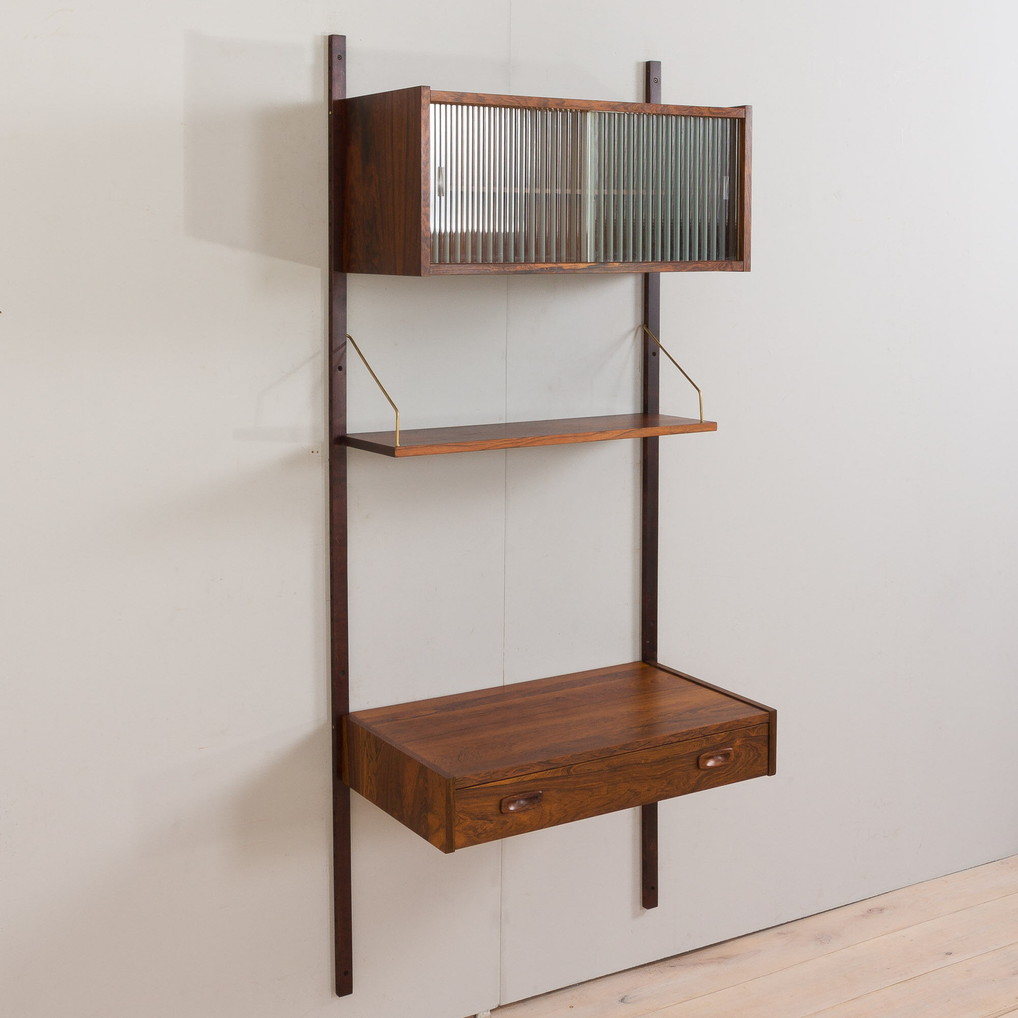 Preben Sorensen Danish mid century rosewood  wall unit with floating desk, PS system,  Randers, 1960