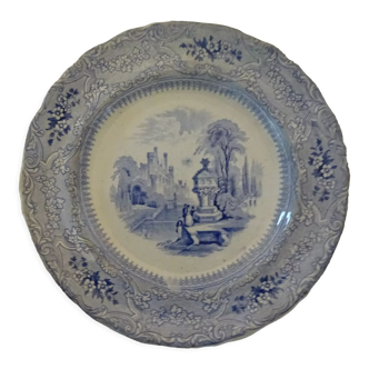 Flat plate ardennes ironstone blue decoration faience