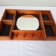 Étagère bois miroir rond année 80