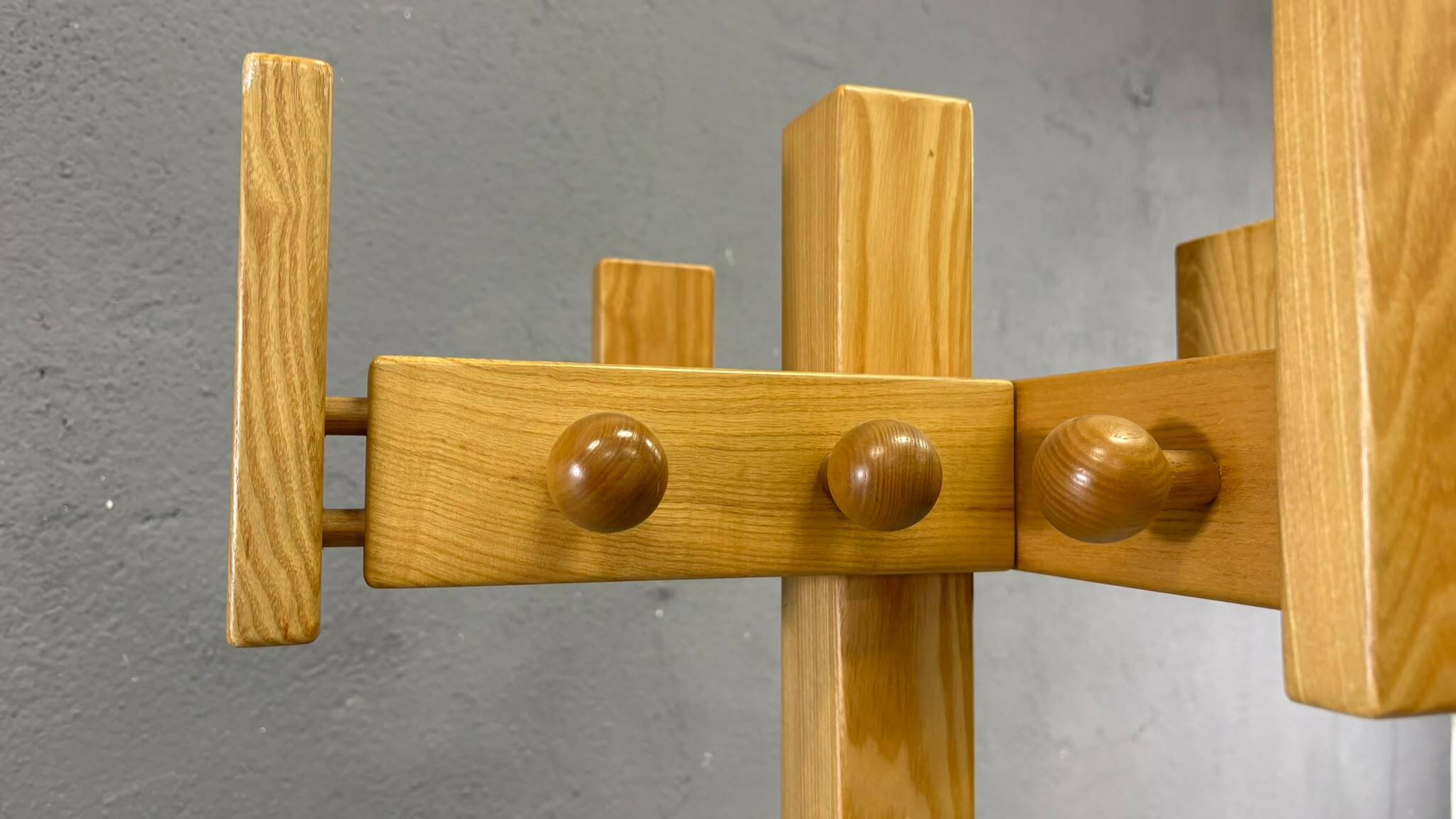Freestanding mid-century pine coat rack, solid wood, 1970s, Europe