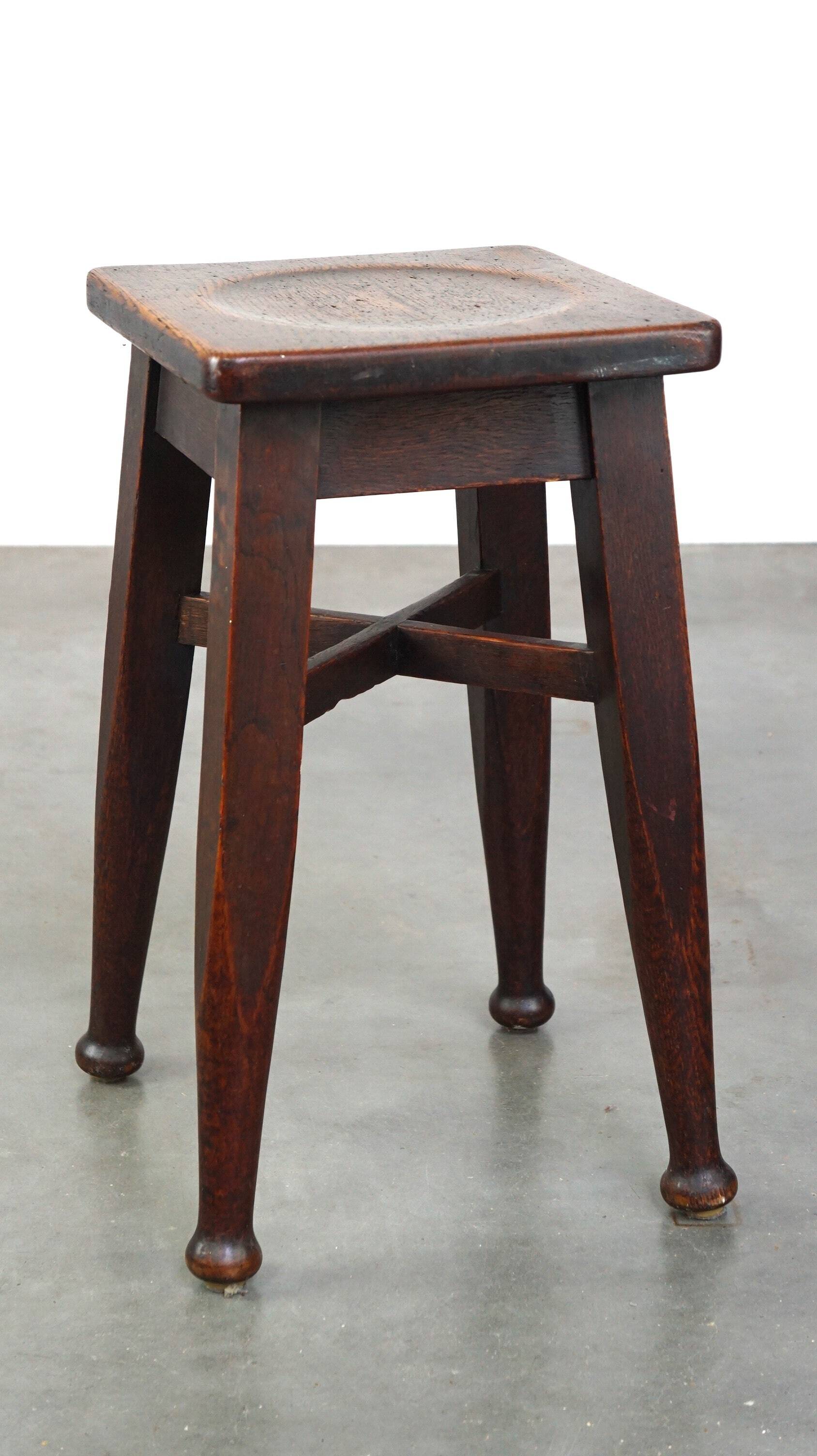 Antique solid oak English stool by Gaskell & Chambers Ltd