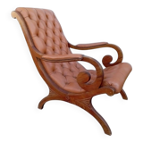 Chesterfield armchair in wood and leather