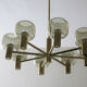 Mid-century 8-arm brass & glass chandelier