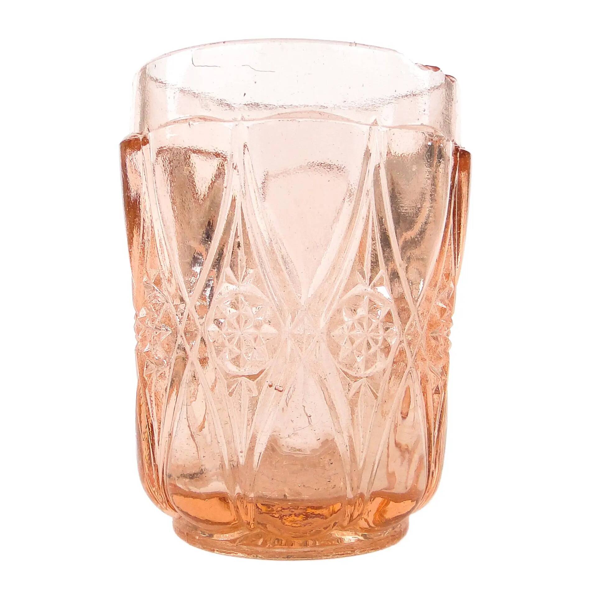 Mid-century modern vase, pressed rosé glass, Poland, 1950s