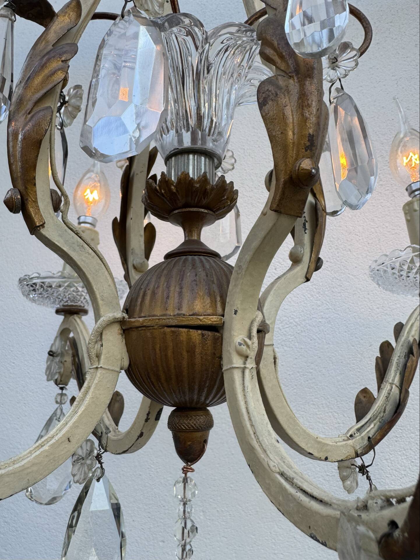 Crystal pendant chandelier wrought iron 1900