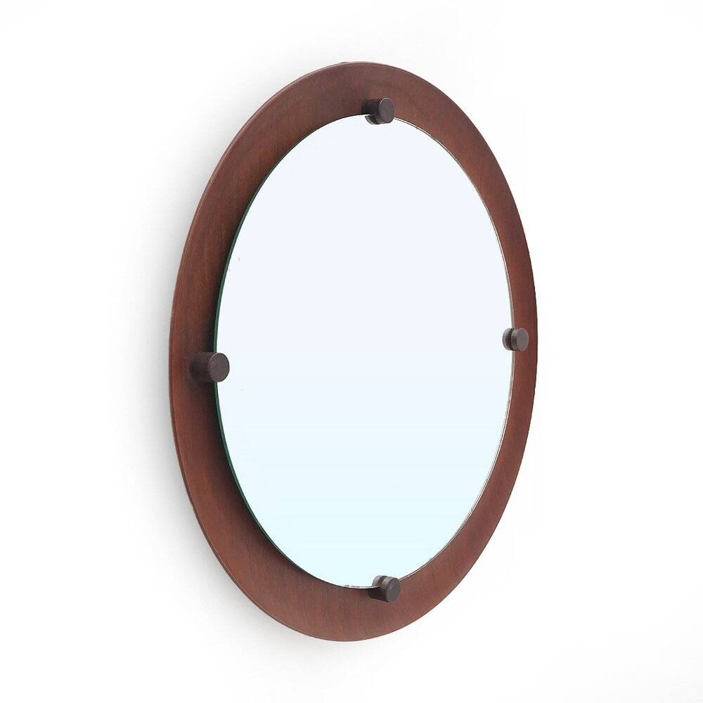 Curved plywood round mirror, 1960s