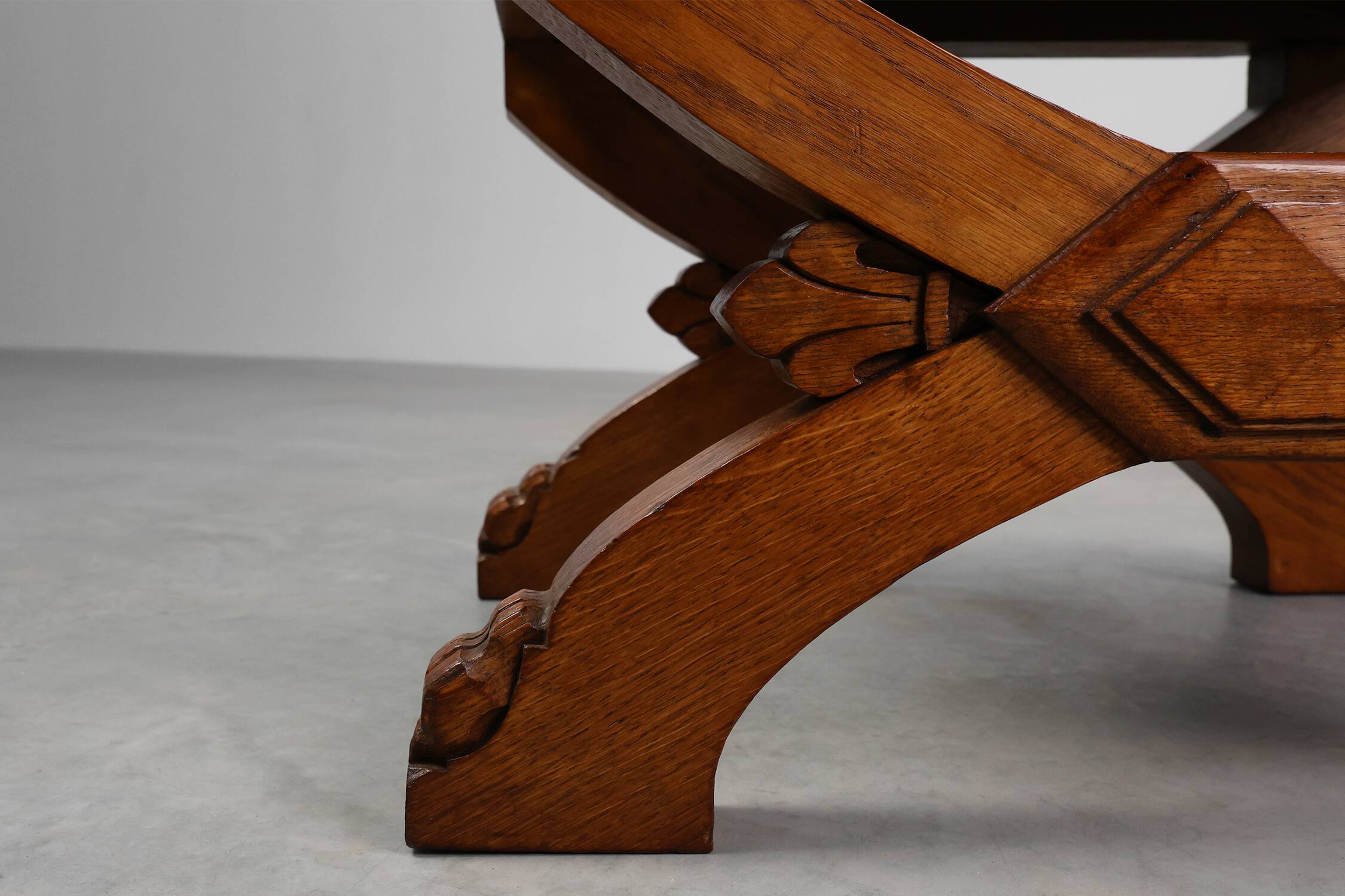 Flemish Gothic Revival Oak Footstool, Belgium, 19th Century