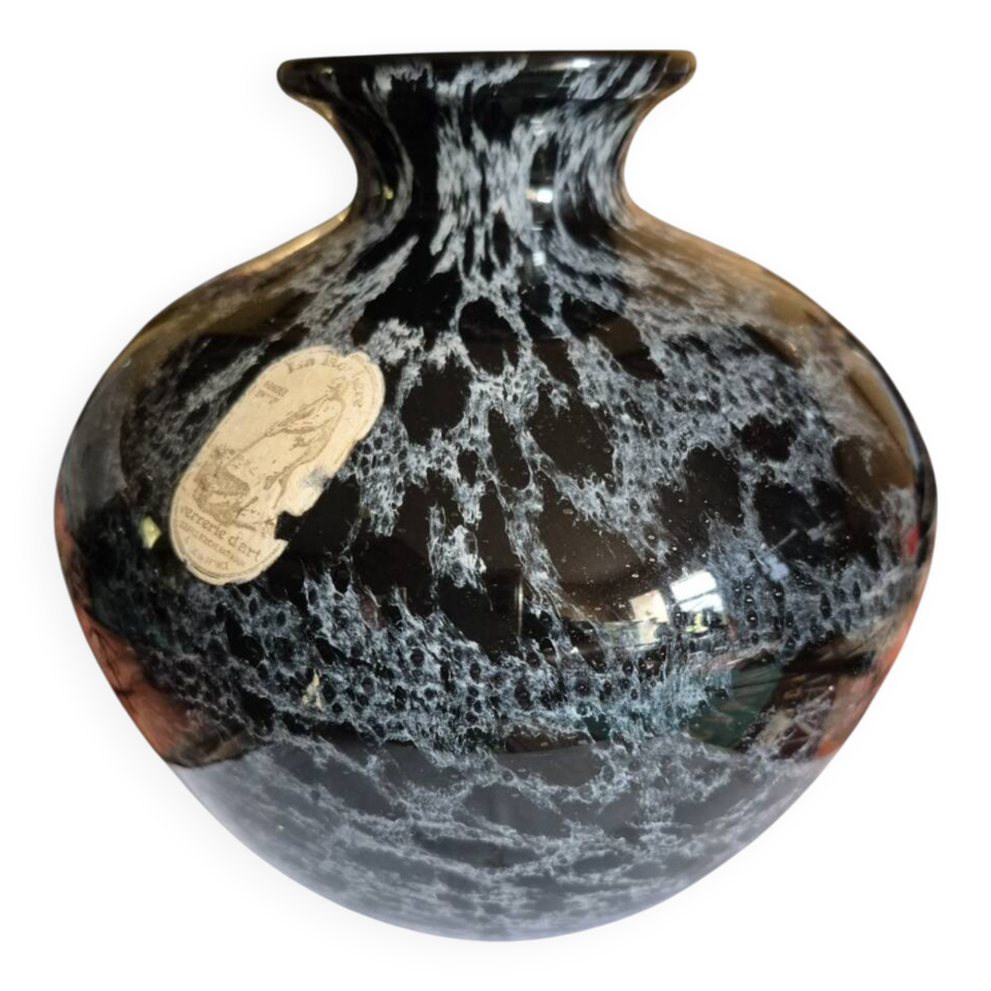 La Rochére marbled black and white ball vase, 20th century