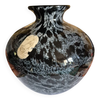 Vase boule la Rochére marbré noire et blanc XX siècle