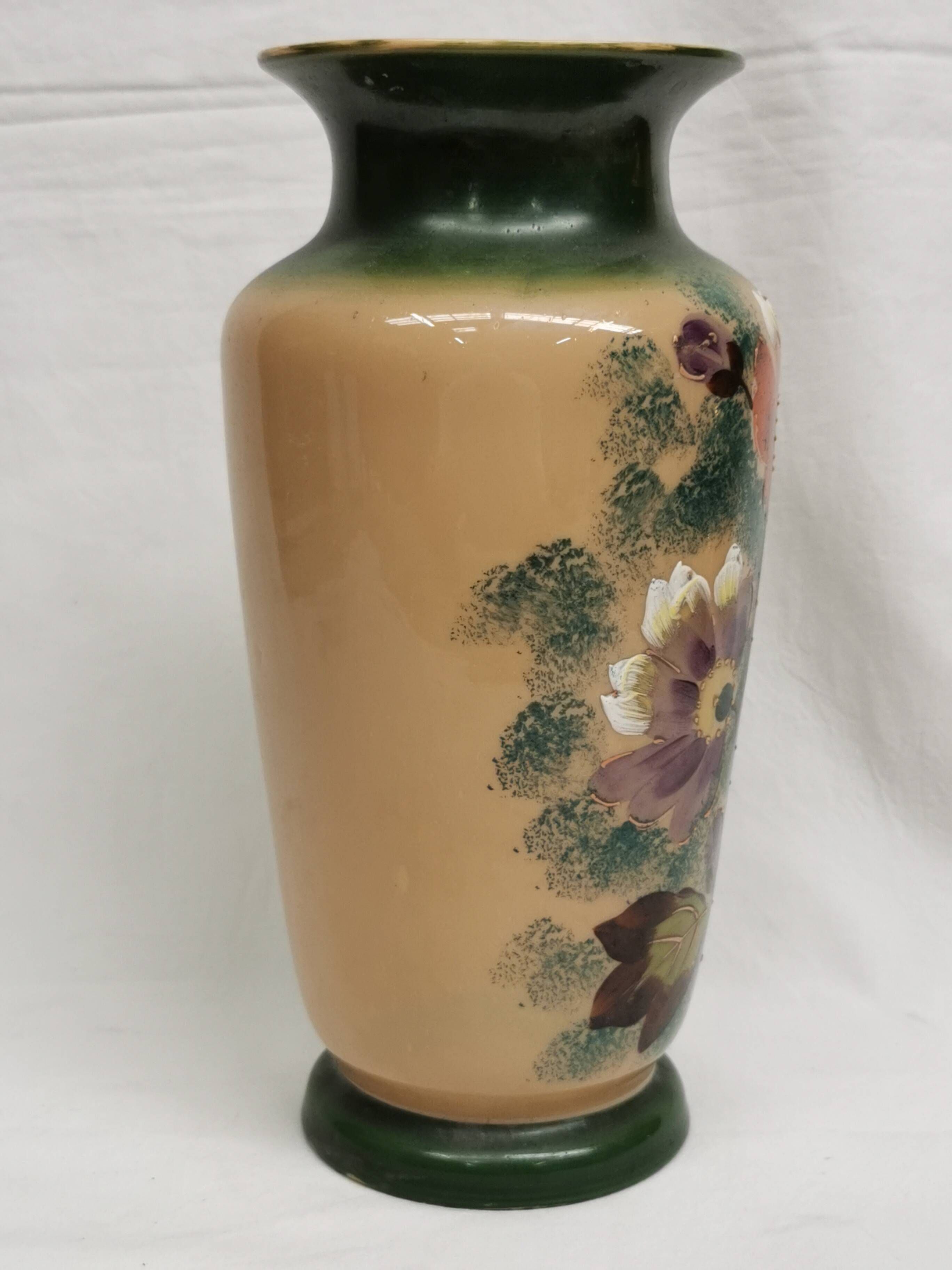 old Opaline Vase, painted / enamelled Floral decoration 19th, Napoleon III