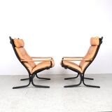 Ingmar Relling leather Siesta lounge chairs, Westnofa 1970s