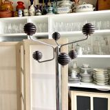 Space Age coat rack 8 hooks in chromed metal and brown bakelite