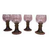 4 verres à vin style Roemer gros pied vert olive