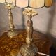 pair of bedside lamps in gilded bronze with glass shade