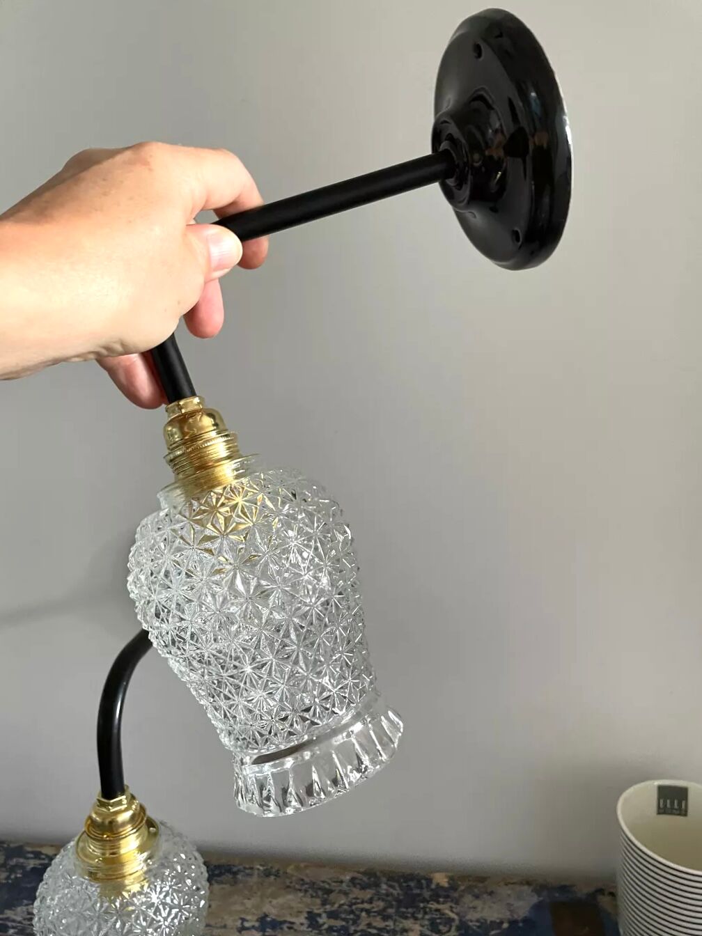 Pair of vintage electrified glass wall lamps