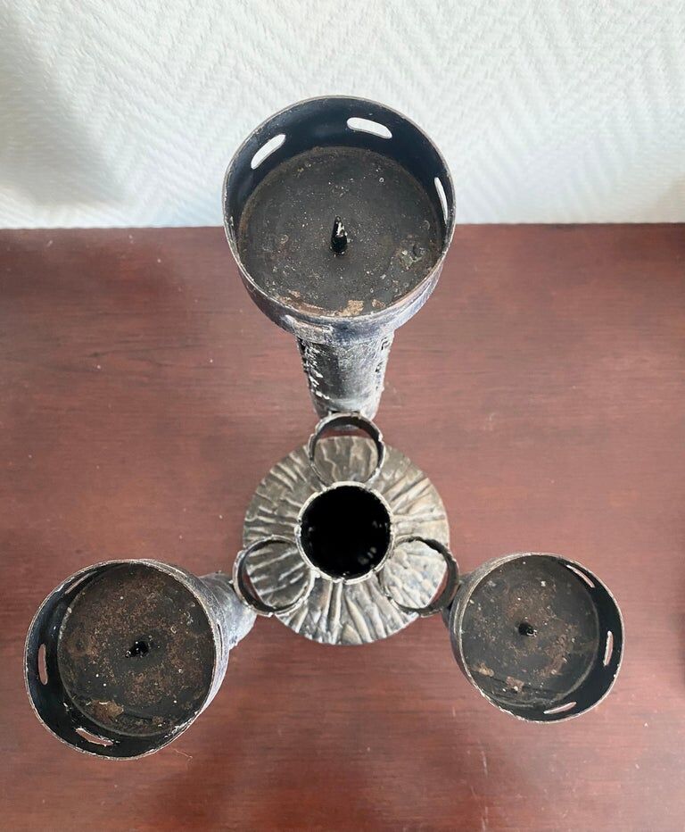 Mid-Century Modern Brutalist Iron Candleholder, Candlestick