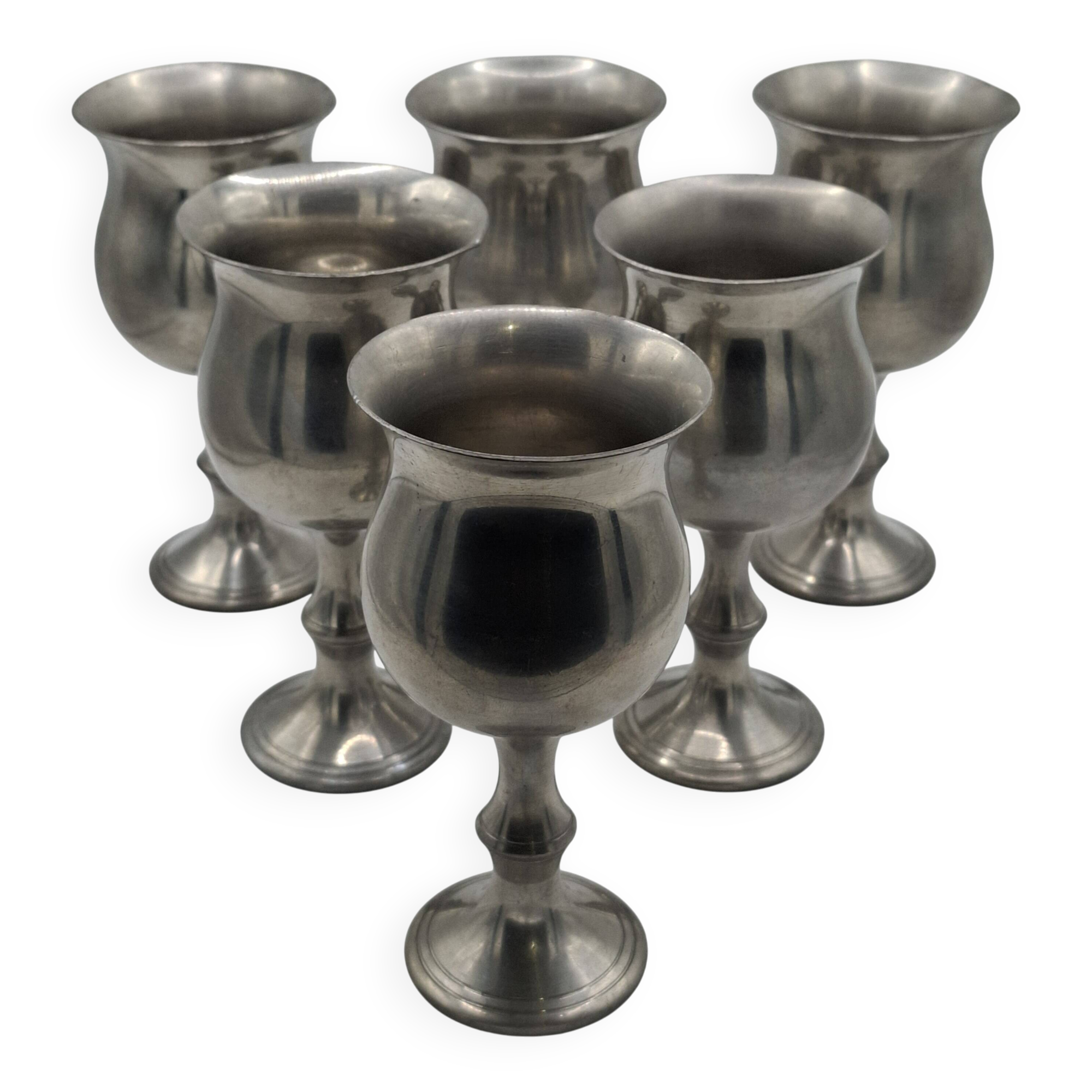 6 English glasses, Peltre Sheffielld cup