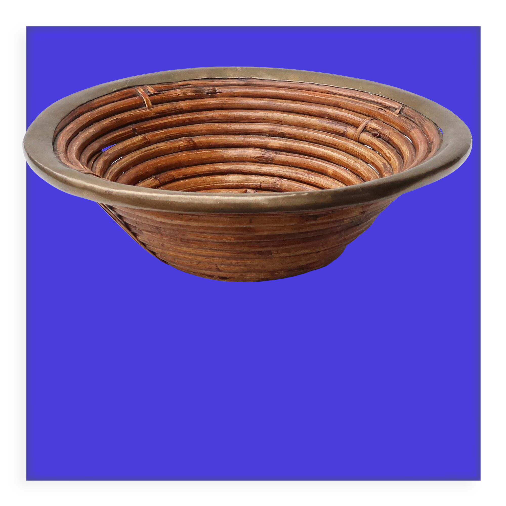 Rattan and brass fruit basket, 60s