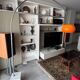 Vintage Space Age 1970 arc floor lamp, orange shade, marble base.