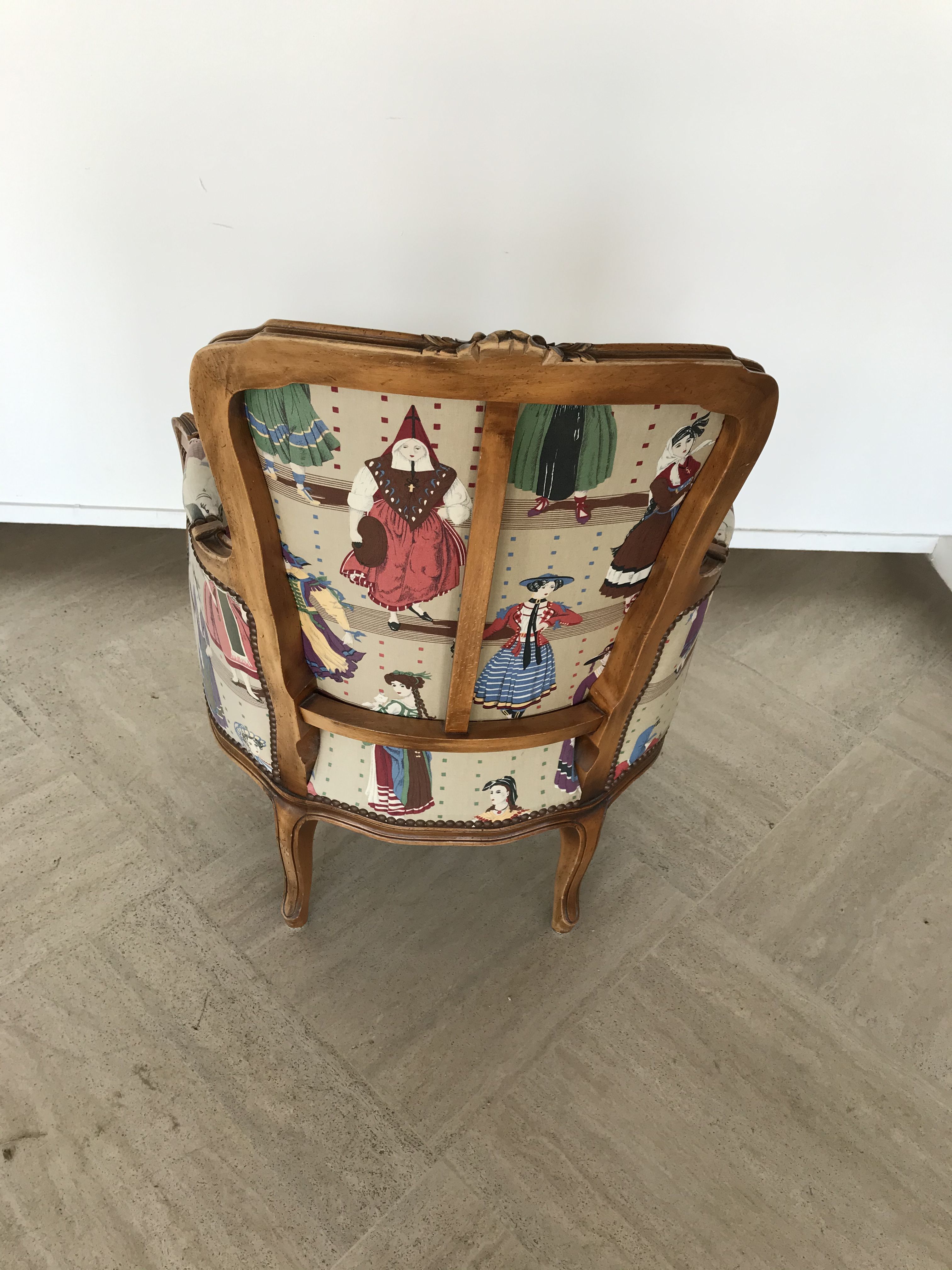 Pair of LOUIS XV-style moulded wooden shepherdesses and fabric