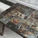 Brutalist coffee table in metal and lava stone, 1960s
