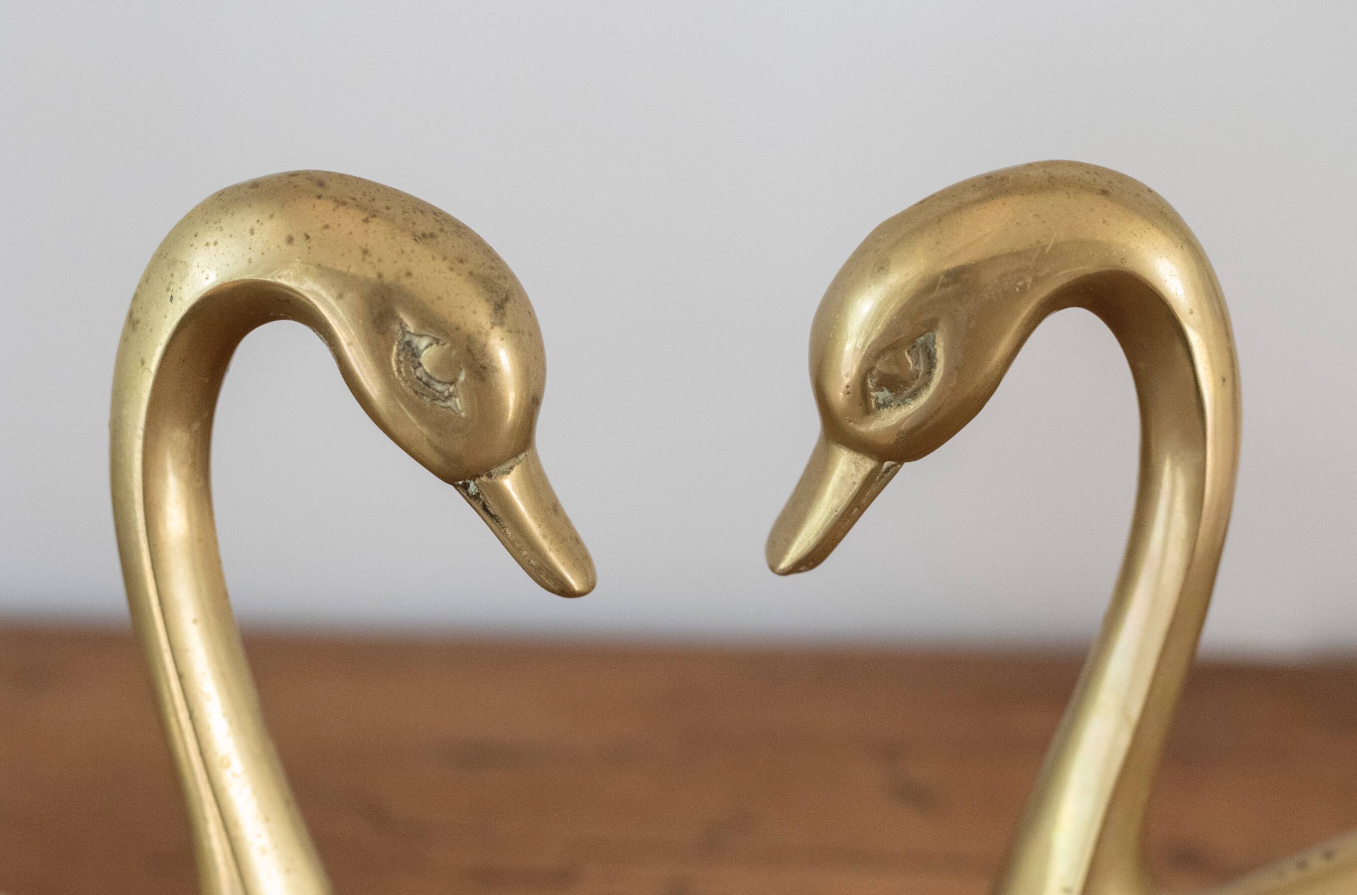 Pair of vintage brass swans