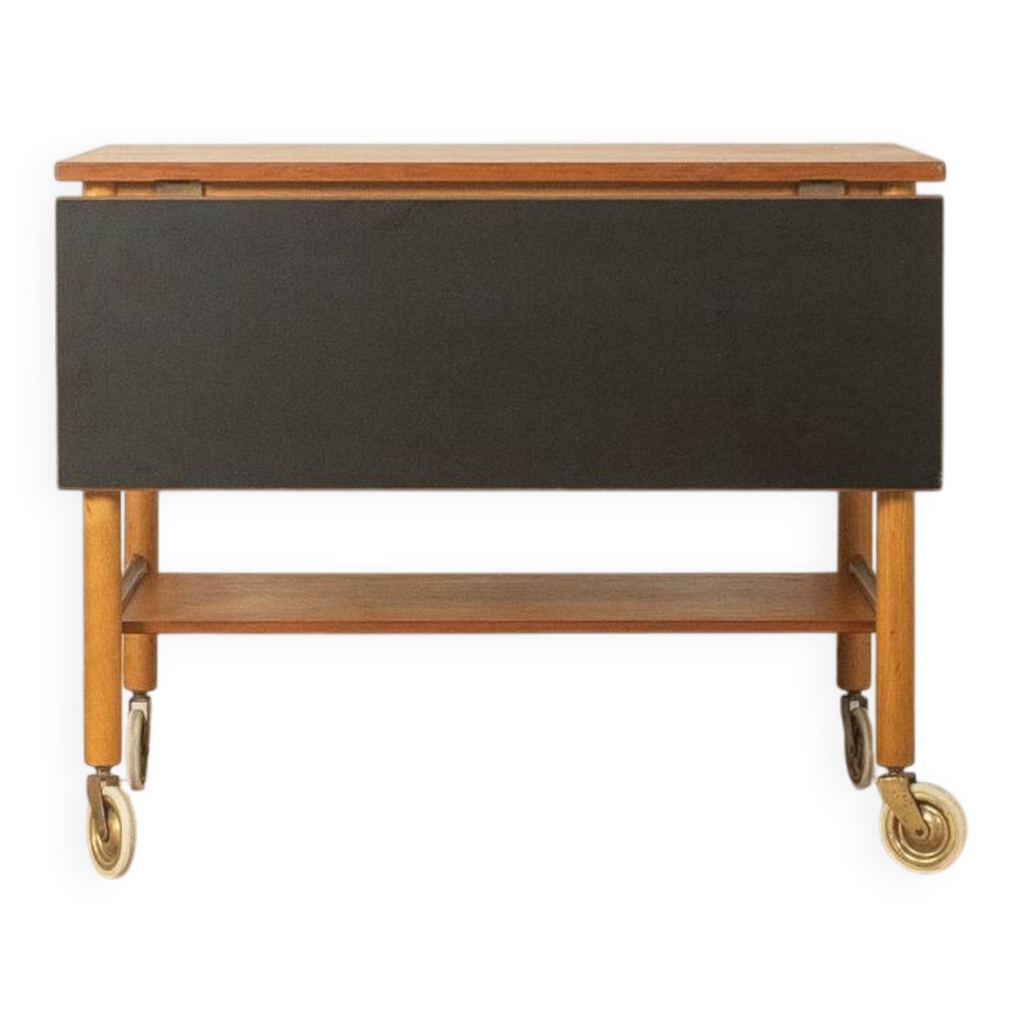 Elegant serving trolley made of fine teak wood with folding function, Gemla, Sweden, 1960s