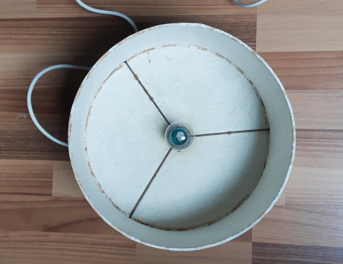 Lampshade for ceiling in embossed cardboard yellow orange 50s