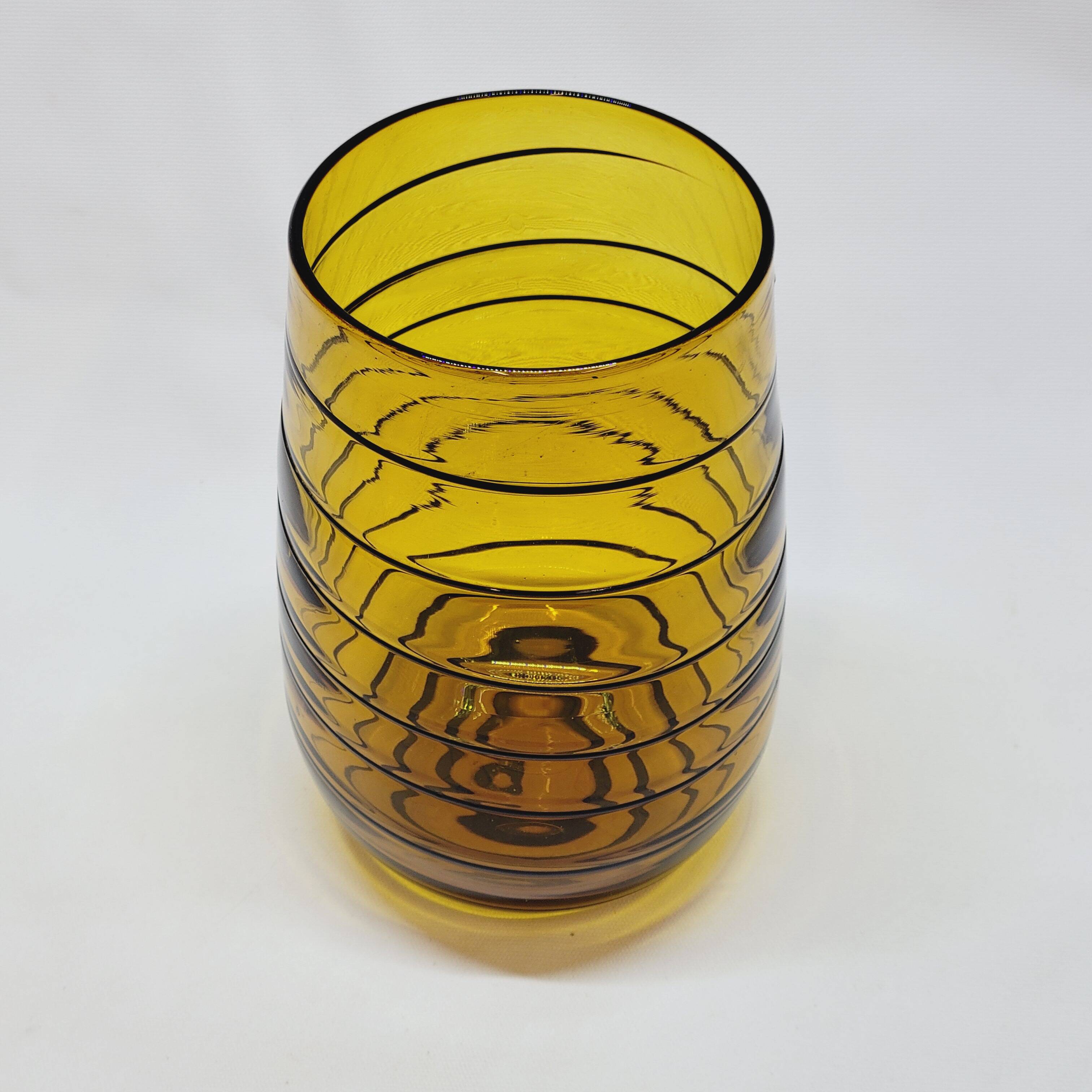 Vintage Murano Vase Mid Century Blown Glass Yellow Brown Spiral Style Ve