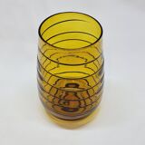 Vintage Murano Vase Mid Century Blown Glass Yellow Brown Spiral Style Ve
