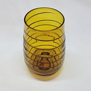Vintage Murano Vase Mid Century Blown Glass Yellow Brown Spiral Style Ve